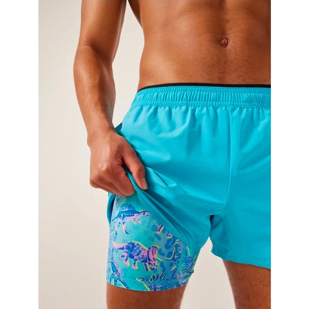 chubbies Turquoise Swim Trunks with Multicolor Liner